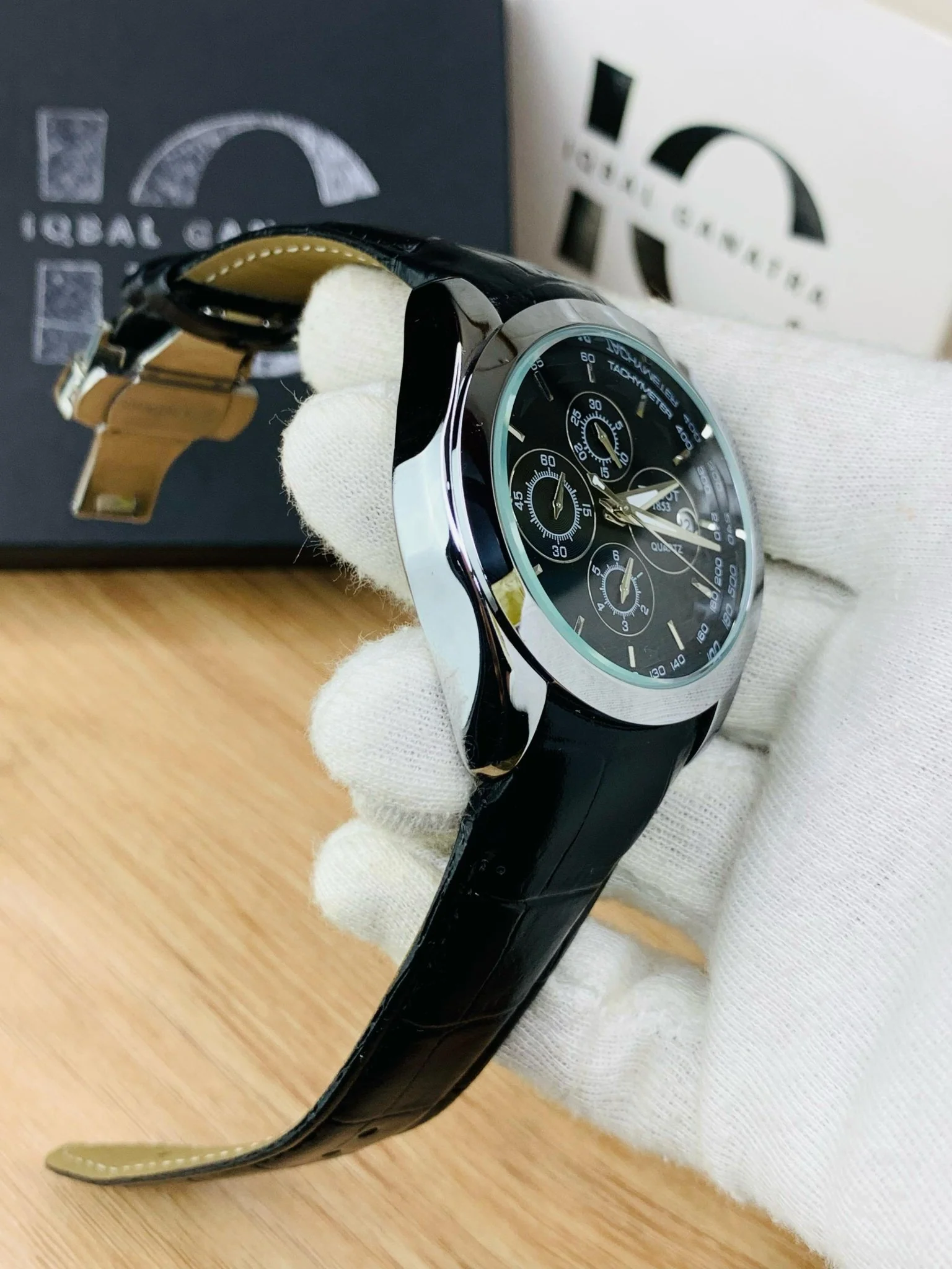 Branded Chronograph working Watch (Black Silver) - Image 3