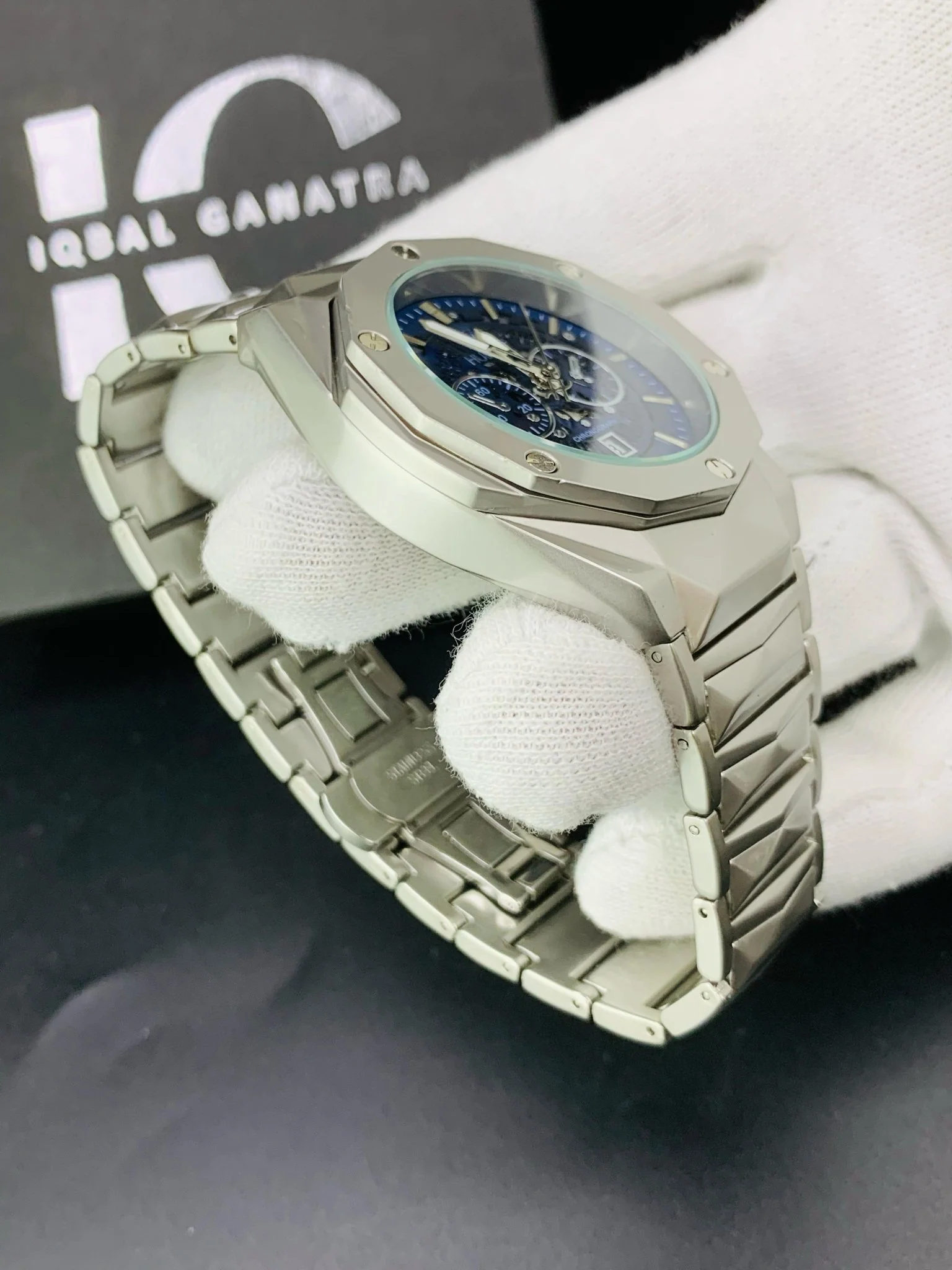 Diamond Cut | Date Adjustment | Texture Chain |Silver Blue - Image 3