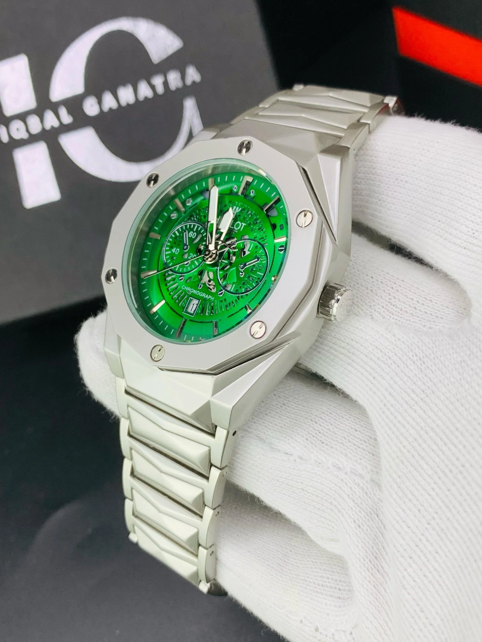 Diamond Cut | Date Adjustment | Texture Chain |Silver Green - Image 3